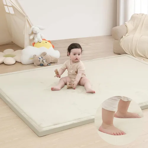 Miniatura 41 de Huloo Sleep - Tapete de juego para bebé, tapete de espuma viscoelástica de 1.3 pulgadas de grosor, terciopelo coral suave, antideslizante, Gris