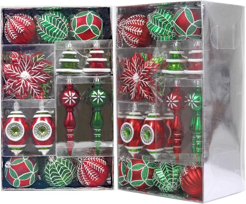 Valery Madelyn Juego de adornos para árbol de Navidad, 50 unidades, color rojo, verde y blanco, irrompibles, decoración para árbol de Navidad,