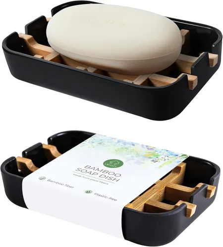 Miniatura 14 de Jaboneras para barra de jabón, soporte de jabón de baño blanco, soporte de jabonera de bambú para ducha de baño, jabonera de lavabo de baño, bandeja