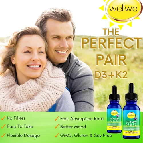 Miniatura 5 de Gotas líquidas de vitamina D3 K2 – Vitamina D3 5000 UI, gotas de vitamina D para adultos, sin rellenos, sin OMG, sin sabor, vitamina D3 líquida