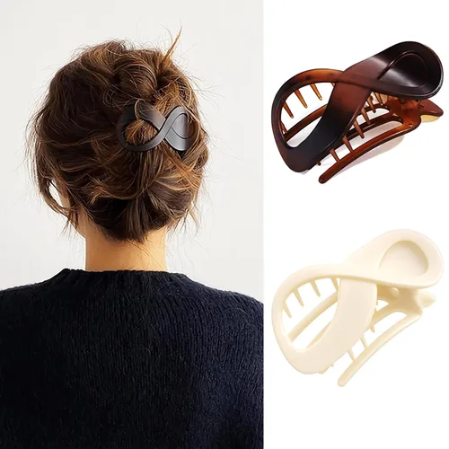 Miniatura 8 de 2 Pcs Flat Hair Clips Acrylic French Concord Banana Clips for Thick Thin Hair - Strong Grip No Slip Claw Clips for Women (Amber & Black)