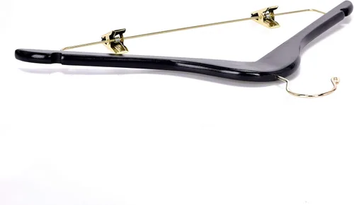 Miniatura 6 de Perchas de madera de calidad para faldas con clips, paquete de 10 perchas lisas de madera maciza para pantalones con clips de metal ajustables