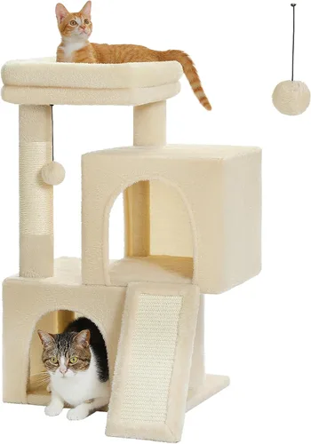 PAWZ Road Árbol para gatos, torre para gatos de 30 pulgadas con condominios dobles para gatos de interior, casa de felpa para gatos con percha