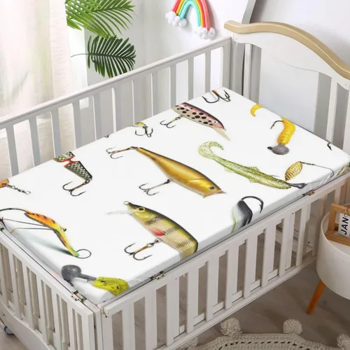 Miniatura 2 de Sábanas bajeras ajustables para cuna con temática de pesca, sábanas para colchón de cuna o sábana para cama infantil, multicolor, 24 x 38 pulgadas