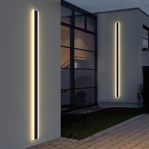 Miniatura 111 de Luz de pared exterior moderna de 47 pulgadas, accesorios de iluminación exterior de acrílico negro de 3000K, montaje en pared, luces de porche