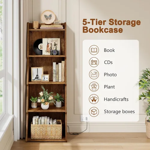 Miniatura 5 de Hoctieon Estantería Abierta de 5 Niveles y Librero con Luz LED, Estantes de Almacenamiento y Exhibición de Pie, Organizador de Exhibición Moderno