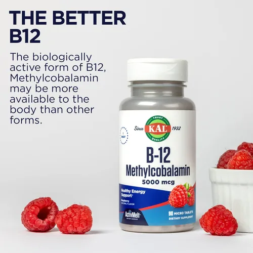 Miniatura 6 de KAL Vitamina B12 Metilcobalamina 5000mcg, energía saludable, metabolismo, nervios y apoyo de glóbulos rojos,* ActivMelts de disolución rápida