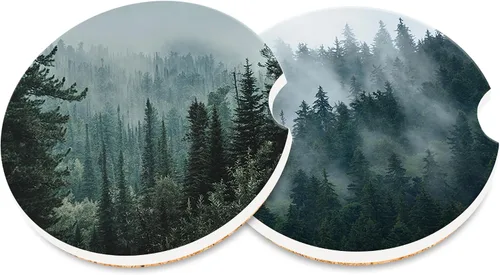 Posavasos para Automóvil para Portavasos, Bosque Oscuro Naturaleza Montaña Universal Antideslizante de Cerámica Posavasos para Taza de Automóvil con