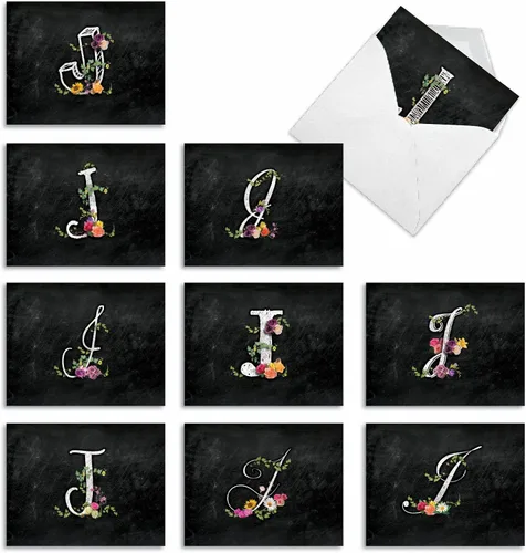 Miniatura 8 de The Best Card Company - 10 tarjetas de notas en blanco surtidas de letra S inicial, papelería personal con monograma floral con sobres a granel de 4