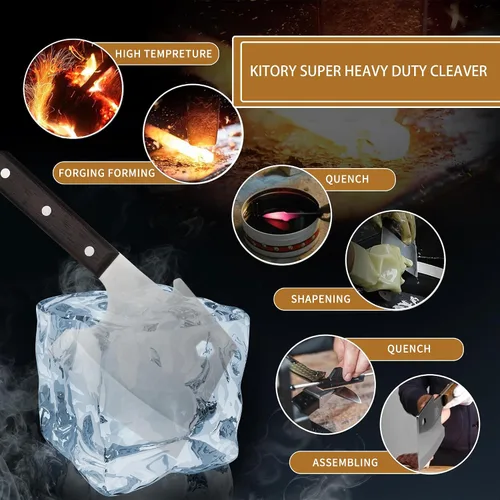 Miniatura 7 de Kitory Cuchilla de carne, cuchillo de corte de huesos resistente, hoja súper gruesa en forma de hachas de espiga completa, rompe huesos, cuchillo