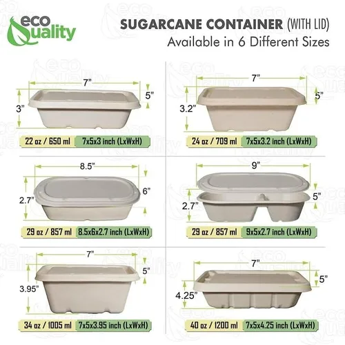 Miniatura 6 de EcoQuality Cuencos desechables de 34 onzas con tapas de fibra, cuencos rectangulares de papel biodegradable de fibra de caña de azúcar compostable