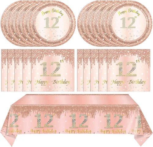 Miniatura 8 de 41 piezas de decoración de cumpleaños número 60 para mujeres, oro rosa, suministros de cumpleaños de sesenta años, platos, servilletas, mantel, 60