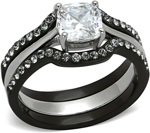 Miniatura 2 de Marimor Jewelry His and Hers 4 Piece Black Stainless Steel Wedding Engagement Ring and Classic Band Set