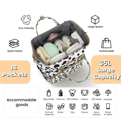 Miniatura 2 de ROSEGIN Mochila para pañales con cambiador, funda para chupete, bolsa de bebé para niños y niñas pequeños - grande, elegante, bolsa de pañales