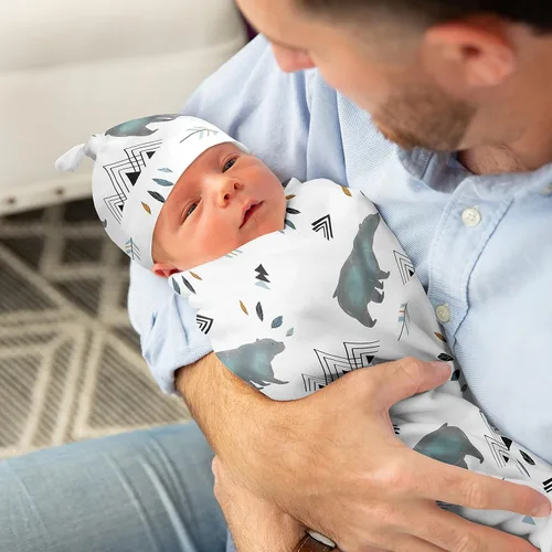 Miniatura 3 de Sweet Jojo Designs Bear Mountain - Juego de 2 gorros de capullo y gorro de punto elástico para bebé recién nacido, saco de dormir para bebé, saco