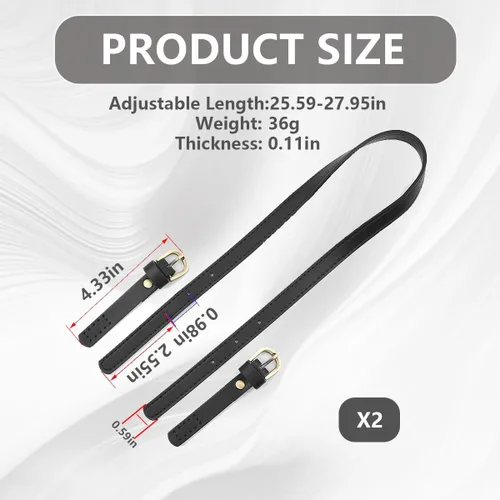 Miniatura 2 de 2 asas de cuero sintético para bolso, correa de hombro de cuero ajustable, correa de hombro de cuero negro, repuesto para bolso cruzado, Negro