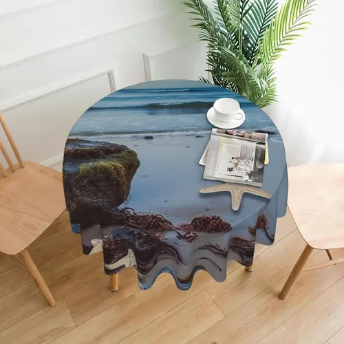 Miniatura 10 de Round Tablecloth for Dining Table 60 Inch Fabric Table Cover Glittered Blue Background Water Resistant Circular Table Cloth for Kitchen Farmhouse
