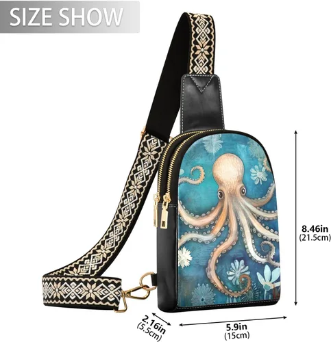 Miniatura 2 de Sling Backpack Octopus Vintage Sling Bag for Women Crossbody Shoulder Bag Leather Fanny Pack Chest Bag for Travel Hiking 202A1782