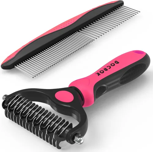 Miniatura 10 de Docrok Cepillo de Aseo para Mascotas y Peine de Metal Combo, Cepillo para Gatos Cepillo para Perros para Muda de Pelo, Rastrillo de Subpelo para Gris