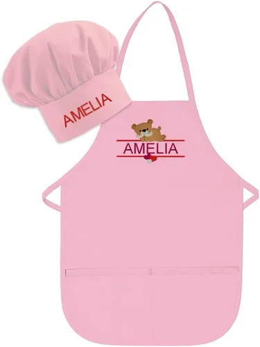 Miniatura 13 de Conjunto de delantal y sombrero personalizado para niños, diseño de animales, añade tu propio nombre para niños, cocina, horneado Blanco