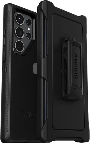 OtterBox Funda para Galaxy S23 Ultra (solamente) - Serie Defender - Negro - Resistente y duradera - con protección de puerto - Incluye soporte de