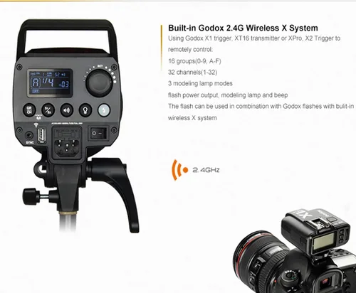 Miniatura 6 de Godox MS300 Flash de Estudio Compacto 300W 2.4G Monolight Inalámbrico con Lámpara de Modelado de 150W, Excelente Estabilidad de Salida de Potencia
