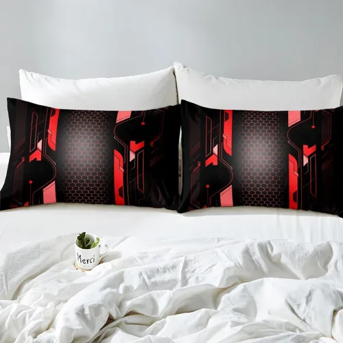 Miniatura 7 de Manfei Sábana bajera ajustable de panal rojo, tamaño matrimonial, juego de ropa de cama hexagonal geométrica de 3 piezas para decoración de Multi 07