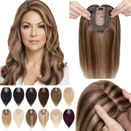 Miniatura 21 de SEGO Peluquín para mujeres, cabello humano real sin flequillo, 130% de densidad, base de seda de 10 * 12 cm, cabello Remy con clip, piezas