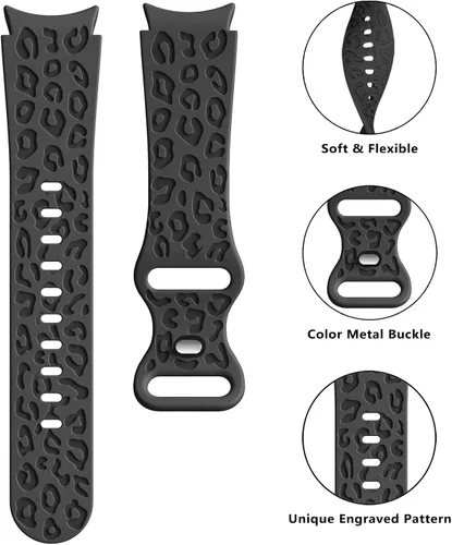 Miniatura 4 de Bandas grabadas sin huecos con diseño de leopardo compatibles con Samsung Galaxy Watch 6/5/4 Band 40mm 44mm, Watch 6 47mm 43mm, 5 Pro 45mm, Watch 4