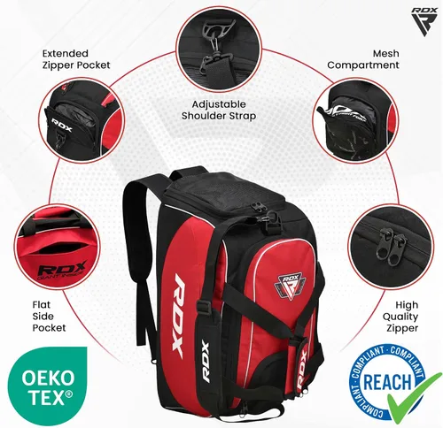 Miniatura 2 de RDX Bolsa de gimnasio de 50 litros con compartimento ventilado para zapatos, mochila todo en uno, bolsa de lona para deportes de fitness, artes