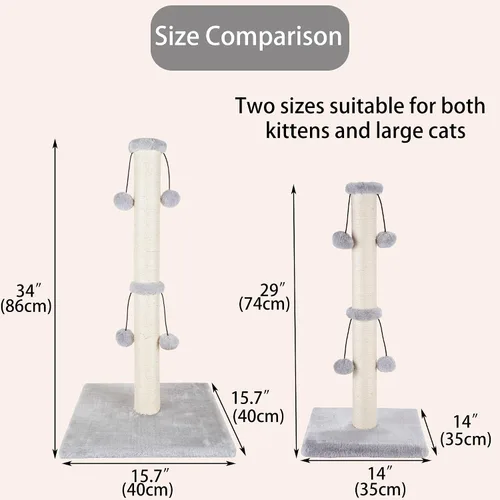 Miniatura 3 de Dimaka Poste rascador para gatos de 34 pulgadas, Poste rascador para gatos, Rascador para gatos grandes con pelota de juguete tentadora, Sisal Gris