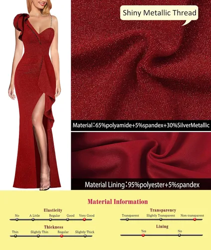 Miniatura 7 de VFSHOW Vestido largo de fiesta formal con volantes y tirantes para el hombro, para mujer, vestido largo sexy con cuello en V dividido para cóctel