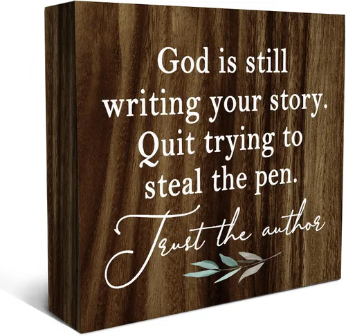 Miniatura 15 de SRADMO God Is Still Writing Your Story, decoración de versículos bíblicos para sala de oración, caja de madera negra cristiana para oficina en casa