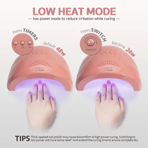 Miniatura 5 de GAOY Lámpara de uñas LED UV, luz UV para esmalte de gel, secador de uñas profesional con sensor automático, 3 temporizadores y modo sensible, rosa