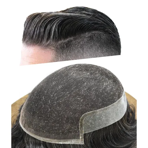 Miniatura 22 de LYRICAL HAIR Sistema de cabello humano con encaje frontal francés para hombres, tupé de piel de polietileno para hombres, línea capilar natural