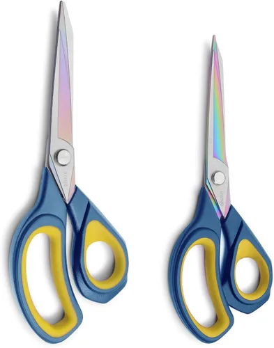 LIVINGO Paquete de 2 tijeras afiladas de tela – Tijeras resistentes para todo uso, tijeras de coser forjadas con revestimiento de titanio para Azul