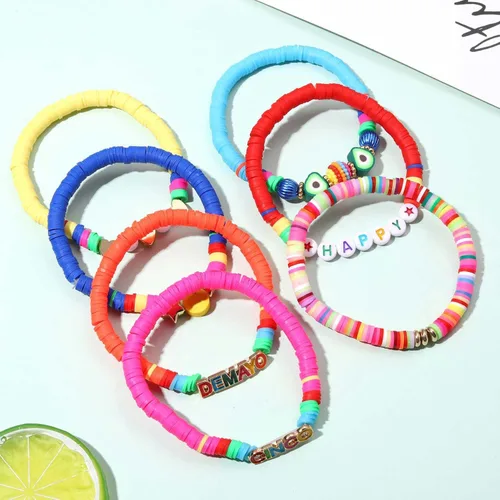 Miniatura 288 de Surfer Heishi - Pulseras apilables para mujer, apilables, de vinilo arcoíris, disco de arcilla, pulseras elásticas para la amistad, joyería bohemia