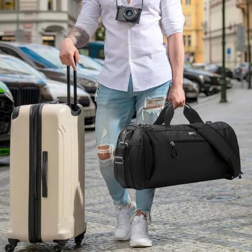 Miniatura 8 de TOPDesign Bolsa de gimnasio para mujeres y hombres, bolsa de lona unisex con compartimento para zapatos y bolsillo húmedo para viajes, deportes