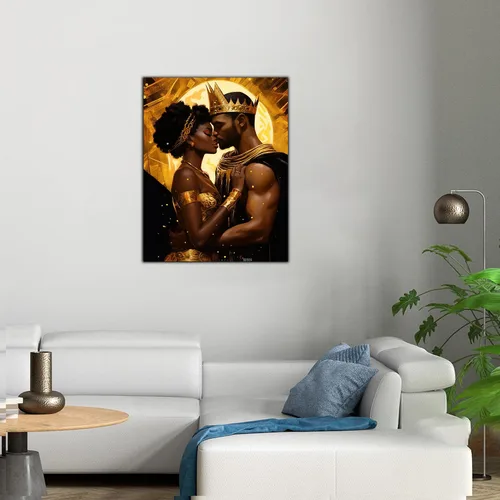 Miniatura 267 de Arte de pared afroamericano, decoración de rey y reina bailarín negro para sala de estar, arte de pareja de amor negro para dormitorio, lienzo