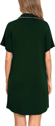 Miniatura 5 de SWOMOG Camisón de manga corta con botones para mujer, con cuello de muesca, pijama, vestido de pijama