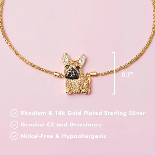 Miniatura 5 de SCAMPER & CO Pulseras con dije de cachorro de raza de perro, circonita cúbica y espinela negra para mujer - Pulseras de plata esterlina chapadas