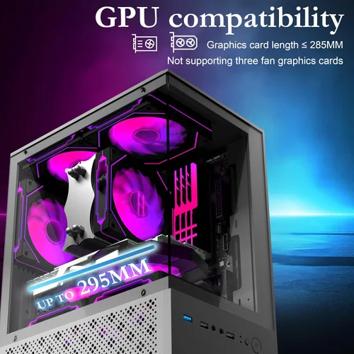 Miniatura 5 de Carcasa Micro ATX, carcasa MATX, ITX para PC con ventilador ARGB de 2 x 120 mm preinstalado, panel frontal y lateral de vidrio templado panorámico