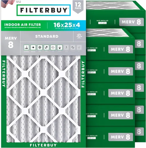 Miniatura 48 de Filterbuy - Filtro de aire de 16 x 25 x 1 pulgadas, MERV 8, Defensa Esencial contra el Polvo y las Alergias (paquete de 12), Filtros plisados
