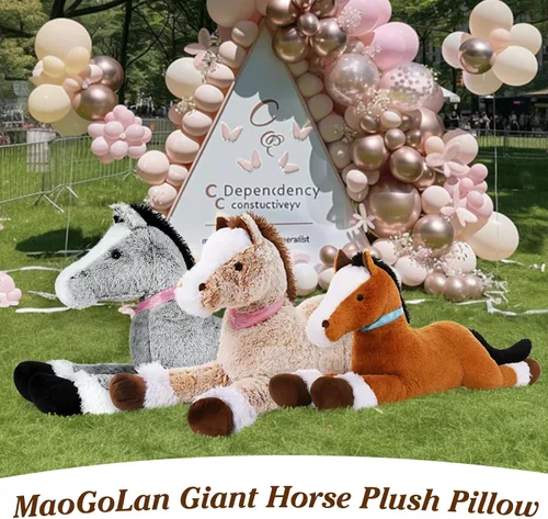 Miniatura 7 de MaoGoLan Peluche de caballo grande para niño, juguete de peluche de caballo grande para niña, poni montable de peluche para niños, almohada