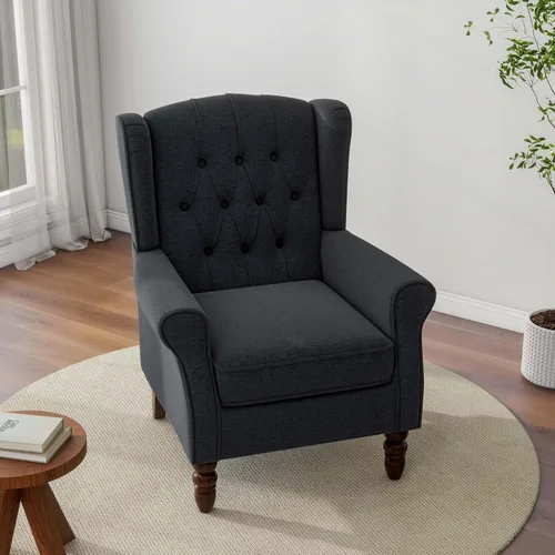 Miniatura 33 de Silla decorativa, sillón tapizado con respaldo alto con esponja de alta resistencia y patas de madera, sillas individuales modernas y cómodas de Un