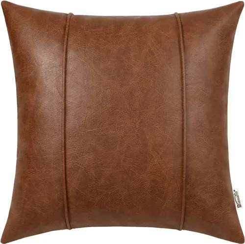 Miniatura 24 de BRAWARM Fundas de Almohada Decorativa de Cuero Café de 22 x 22 Pulgadas - Funda de Almohada de Piel Sintética con Ribetes, Almohada Decorativa
