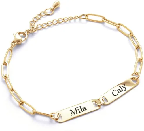 MignonandMignon Pulsera personalizada con dijes de múltiples nombres, joyería grabada, regalo de amistad para mujeres o mamá, pulsera para parejas,