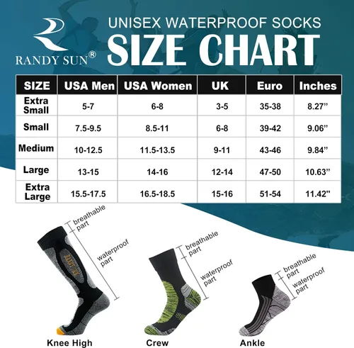 Miniatura 6 de Calcetines transpirables impermeables, certificados SGS RANDY SUN, unisex, para escalada, esquí, senderismo, senderismo, 1 par