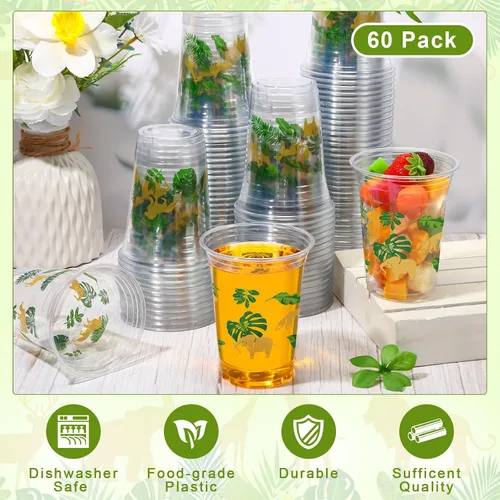 Miniatura 3 de Jinei 60 tazas doradas de plástico desechables de 16 onzas con temática de safari dorado para fiestas temáticas de safari dorado, a granel para dos