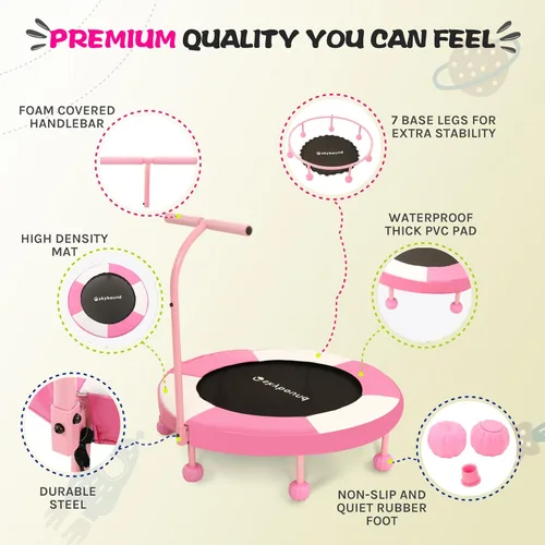 Miniatura 2 de SkyBound Trampolín interior de 36 pulgadas para niños – Trampolín interior para niños con mango – Trampolín para niños pequeños con tubo de acero